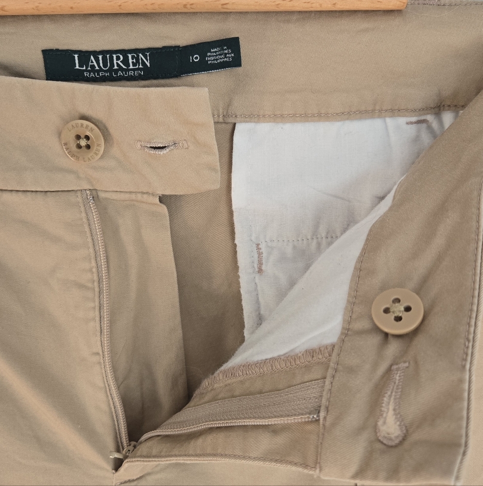 RALPH LAUREN Tan Wide Leg Cotton Trousers with Belt - Picture 6 of 11